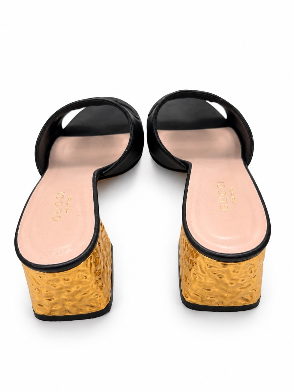 Gucci Black Leather GG Cutout Mule with Gold Block Heel - Picture 3 of 4